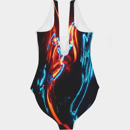 ELECTRICLY BLUE AND RED DESIGN BY FLIPSTYLEZ Women's All-Over Print One-Piece Swimsuit
