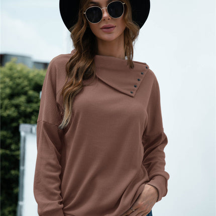 New Product Hot Sale Rollover Collar Pullover Knit Solid Color Top