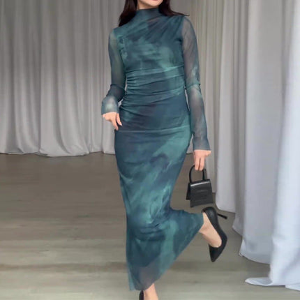 Tie-dye Long Sleeve Slim Fit Hot Girl Long Dress