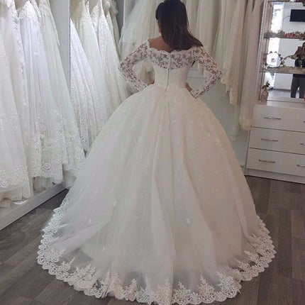 One-shoulder Long-sleeved Lace Bridal Wedding Dress