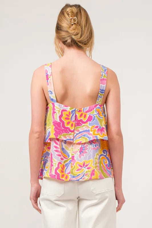 And The Why Square Neck Tiered Paisley Printed Top