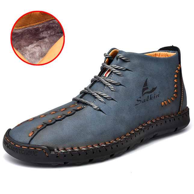 New Men's Martin Boots Plus Size Medium Leather Plus Velvet