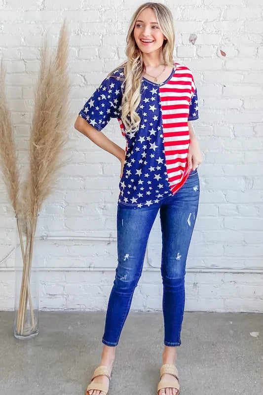 And The Why American Flag Short Sleeve Top