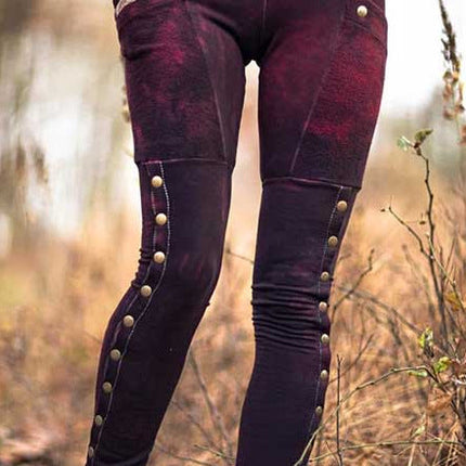 Womens Printed Buttoned Soldier Leggings Panelled Pants
