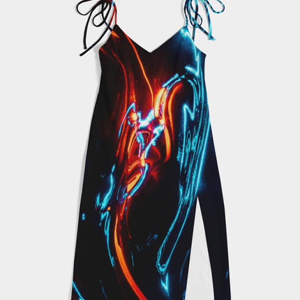 ELECTRICLY BLUE AND RED DESIGN BY FLIPSTYLEZ Women's All-Over Print Tie Strap Split Dress