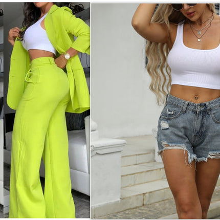Pure Color Split Sleeve Lapel Suit Straight-leg Pants Suit Women
