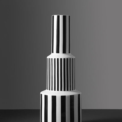 Minimalist Black And White Geometry Striped Ceramic Vase Decoration