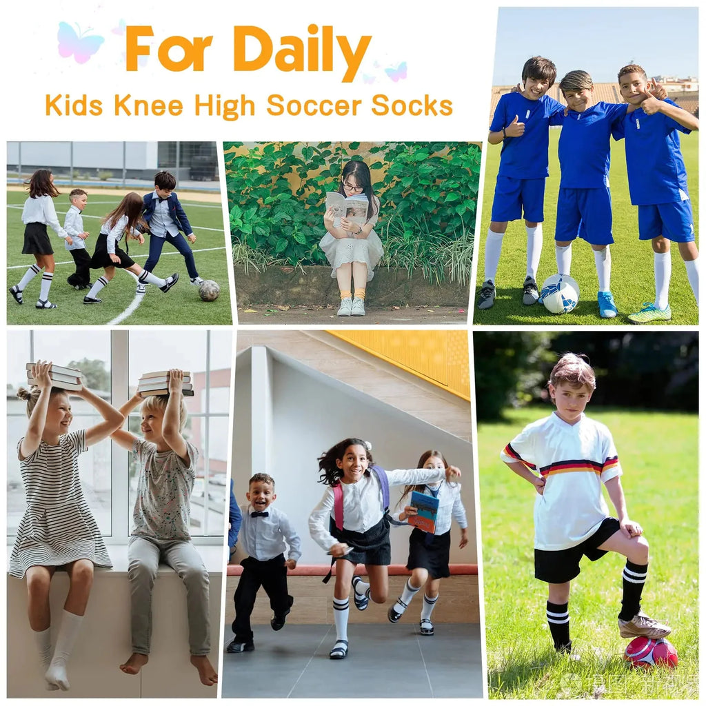 American Trends Kids Toddler Soccer Socks Knee High Tube long Socks Three Stripes Uniform Socks for Boys Girls 1-9 years 1-3T 1 Pack Navy Blue White