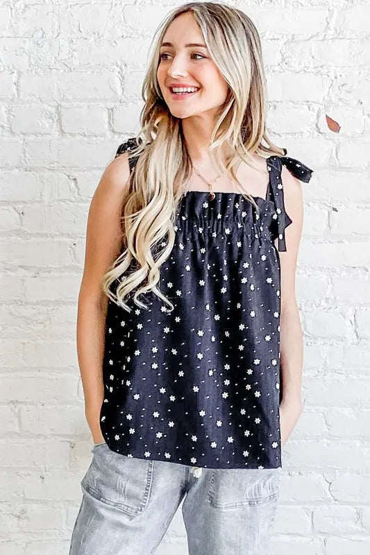 And The Why Daisy Polka Dot Print Ruffle Tank Top