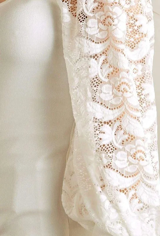 ADORA Lace Splicing Puff Sleeve Top