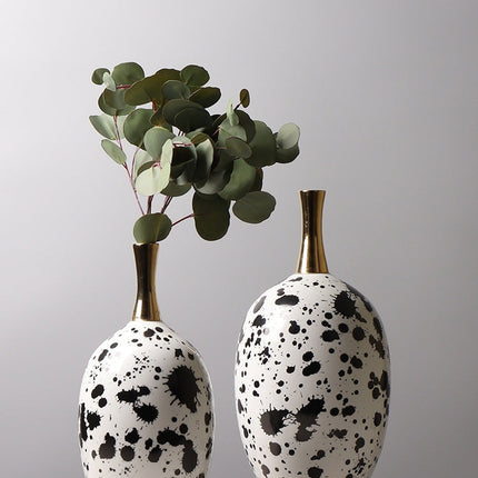 Chinese Ceramic Vase Splash-ink Color Matching Long Neck Flower Device