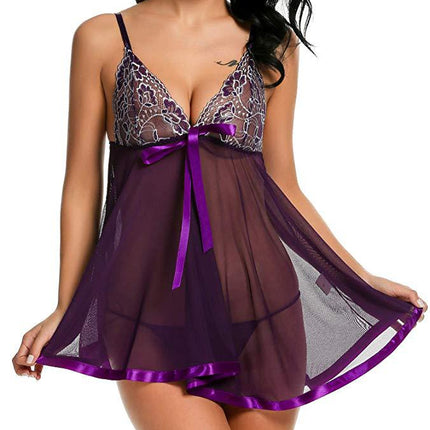 Plus Size Underwear Embroidered Sequins Transparent Suspender Nightdress