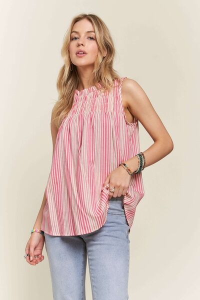 ADORA Contrast Striped Frill Round Neck Sleeveless Top #2