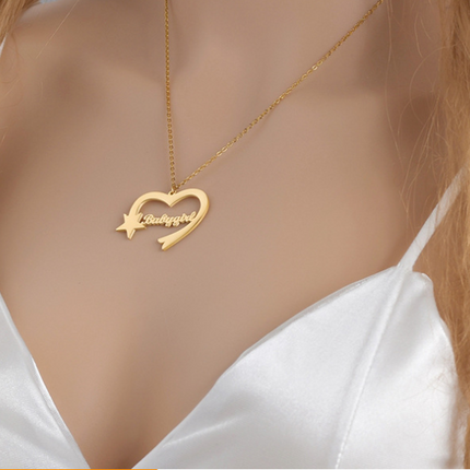 Personalized Cut Love Heart Shaped English Name Five-pointed Star