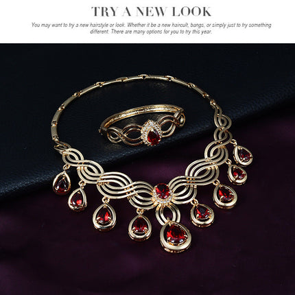 Set Jewelry Fashion Gems Necklace And Earrings Alloy Jewelry