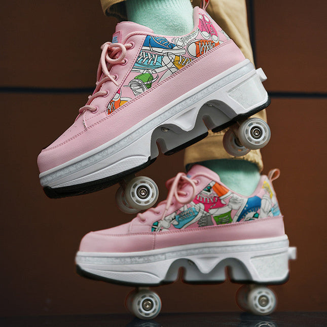 Shoes Transformative Shoes Four-wheel Dual-use Skates Double-row Heelys Roller Skating The Skating Shoes
