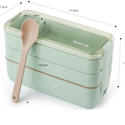 Square Double Three-layer Wheat Straw Fiber Plastic Lunch Box