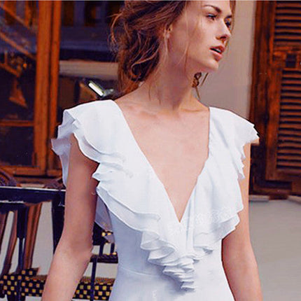 Deep V Neck Bridal Holiday Backless Wedding Dress