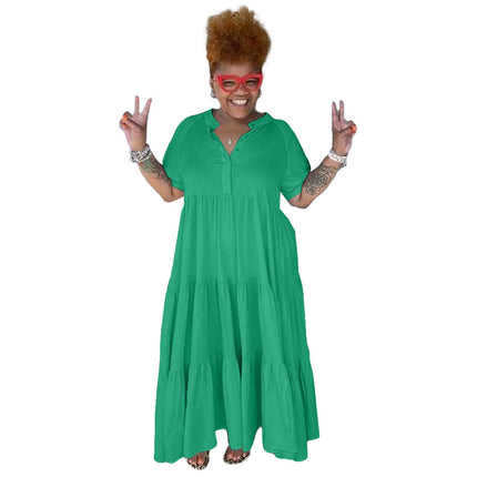 Plus Size Women's Fashion Casual Button Lapel Dress