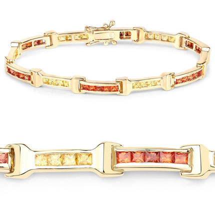 6.48 Carat Genuine Orange Sapphire and Yellow Sapphire .925 Sterling Silver Bracelet