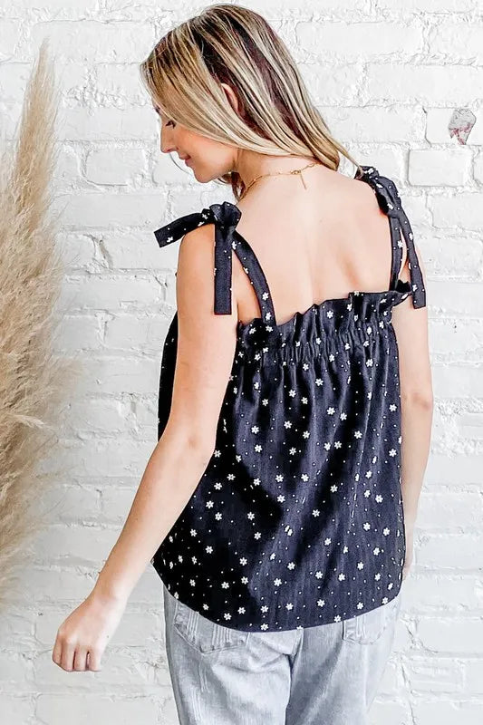 And The Why Daisy Polka Dot Print Ruffle Tank Top