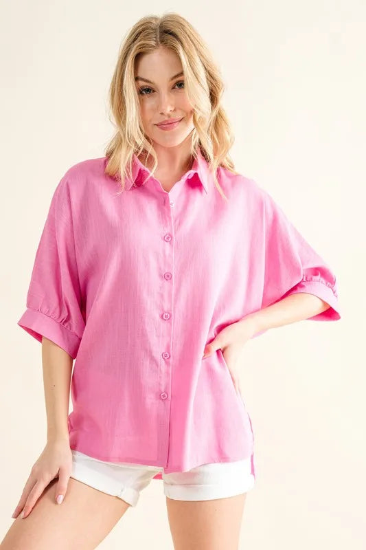 And The Why Oversized Linen Button Down Shirts Top