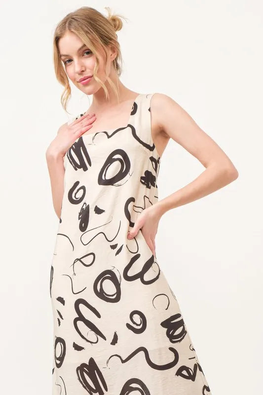 And The Why Square Neck Abstract Printed Maxi Dress