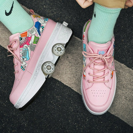 Shoes Transformative Shoes Four-wheel Dual-use Skates Double-row Heelys Roller Skating The Skating Shoes