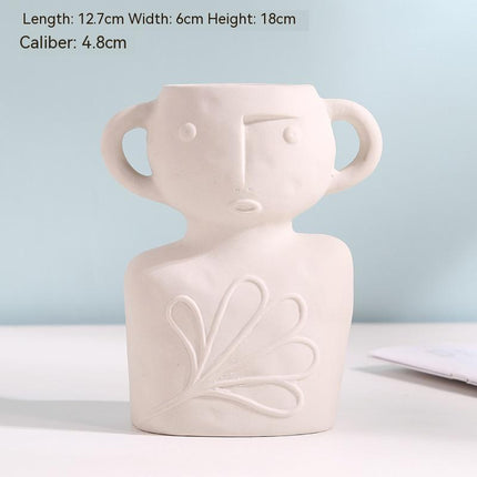 Creative Abstract Frosted Ceramic Face Vase Dried Flower Simple Living Room