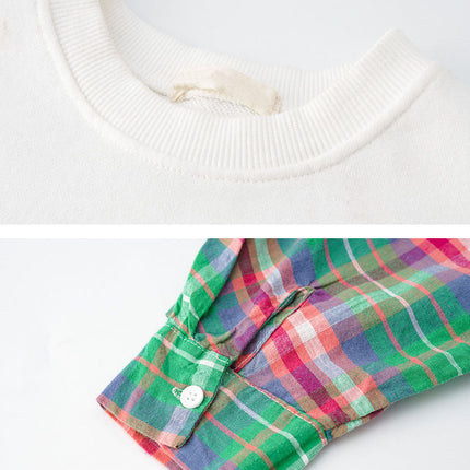 Two-piece Top American Style Plaid Stitching Sweater