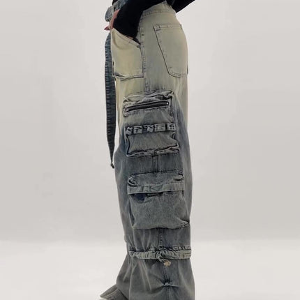 High - Waisted Ombre Cargo Jeans With Multiple Pockets