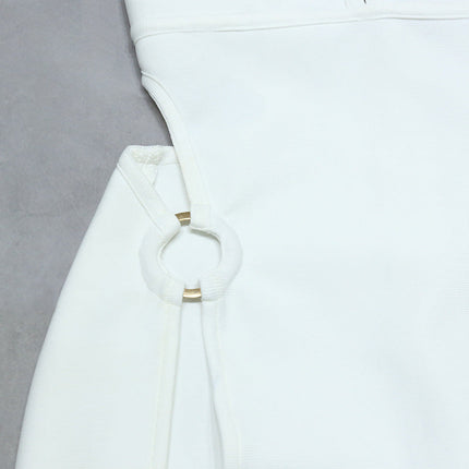 Summer Women's  Back Deep V White Evening Dress