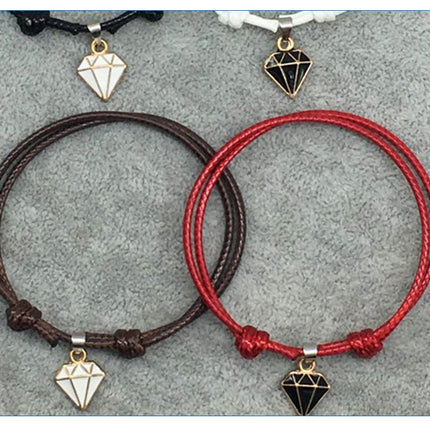 Retro Casual Diamond Red Black Rope Couple Bracelet