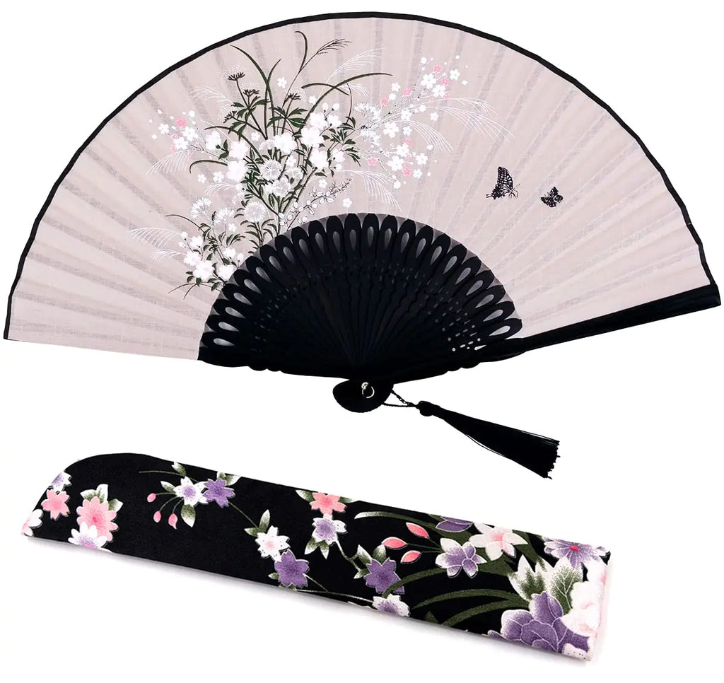 Amajiji Charming Elegant Modern Woman Handmade Bamboo Silk 8.27" (21cm) Folding Pocket Purse Hand Fan (CZT-10)