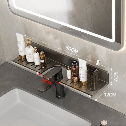 Gun Gray Storage Rack Punch-free Mirror Front Bathroom Faucet Storage Rack Bathroom Table Faucet Rack Alumimum