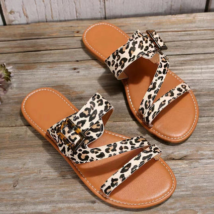 Women's Plus Size Leopard Print Flat Open Toe Slippers