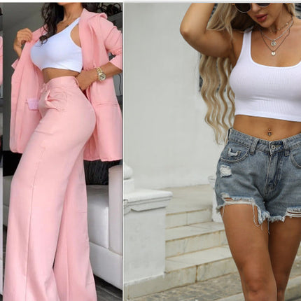 Pure Color Split Sleeve Lapel Suit Straight-leg Pants Suit Women