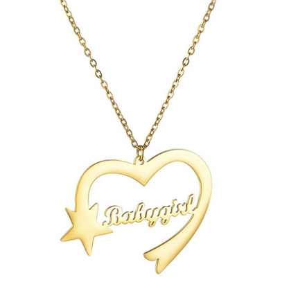 Personalized Cut Love Heart Shaped English Name Five-pointed Star