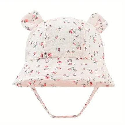 Baby Summer Beach Adjustable Bucket Cute Cotton Hat with Ears