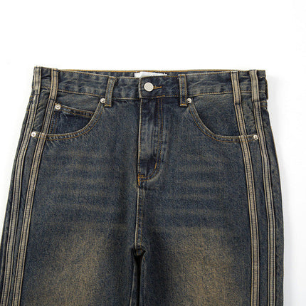 Flared Zipper Vintage Striped Jeans