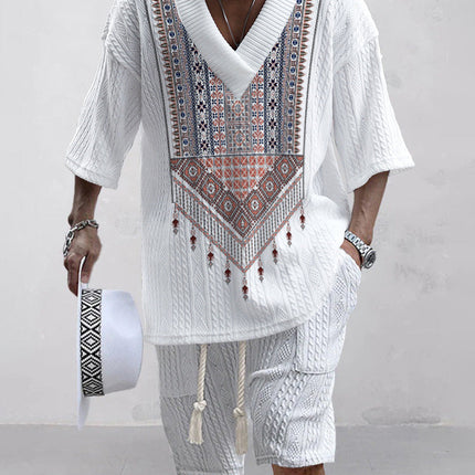 Casual Printing Suit Men's Summer Loose Short Sleeve T-shirt Shorts Set