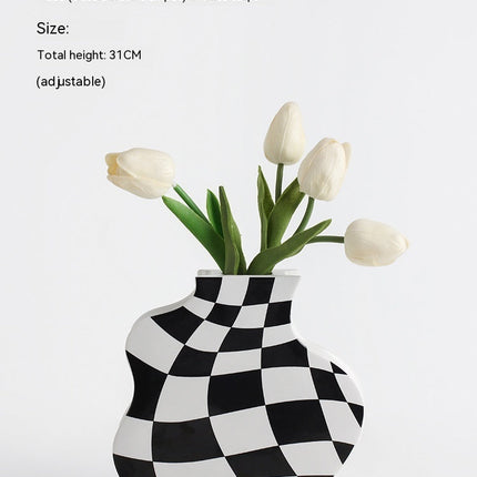 Ins Simple Chessboard Grid Ceramic Vase Living Room Bedroom Hydroponic Flower Vase Home Decoration Ornaments