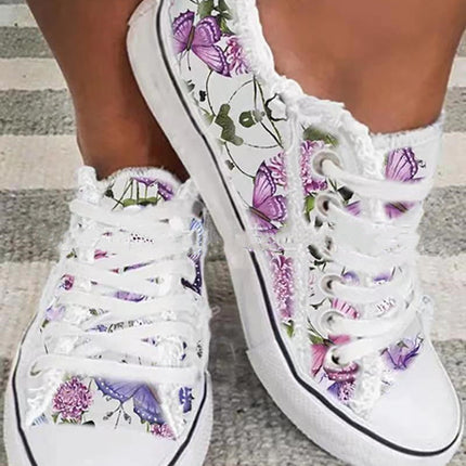 White Floral Canvas Shoes Women Large