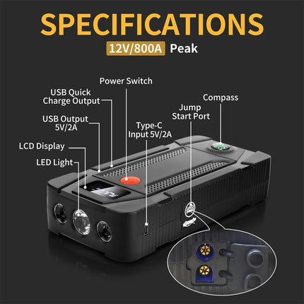 Large Capacity LCD Screen Car Emergency Start Power Supply