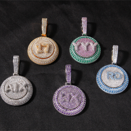 Personalized Hip Hop Custom Rotating Pendant 26 Letter Name Micro Inlaid Zircon