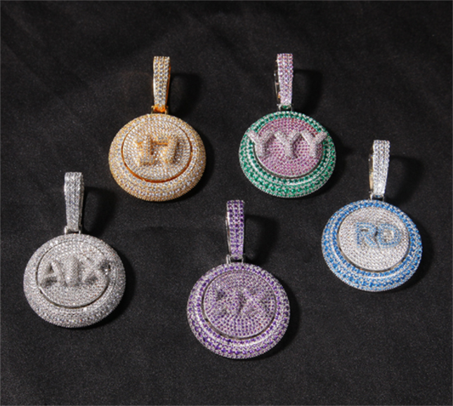 Personalized Hip Hop Custom Rotating Pendant 26 Letter Name Micro Inlaid Zircon