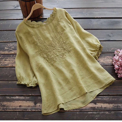 Fashion Cotton Plus Size Loose Embroidered T-shirt