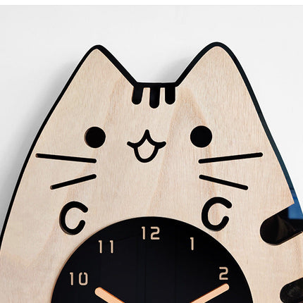 Wood Cartoon Clock Home Decor Living Room Cat Wag Tail
