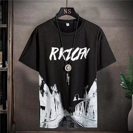 Men's New Printed Short-sleeved T-shirt Plus Size Shorts Sports Suit