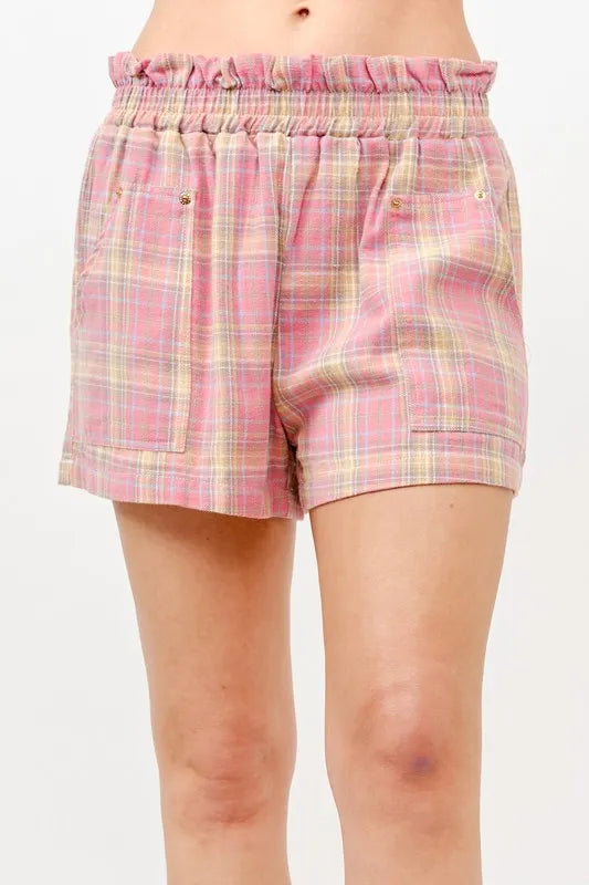 And The Why Plaid Print Smocked Detail Casual Shorts